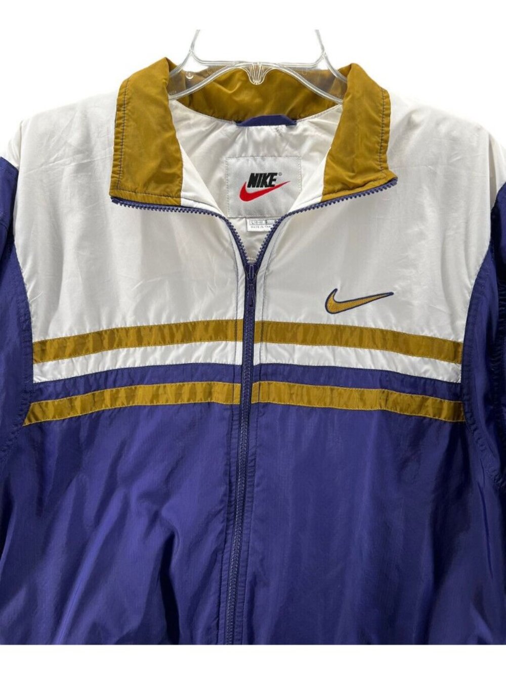 Vintage Nike Windbreaker Jacket L Purple/White/Gold Colorblock Zip-Up - Picture 4 of 10